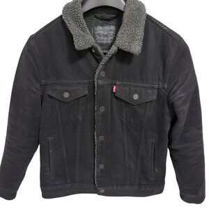 Levi’s Men’s Sherpa Denim Trucker Jacket Black & Grey Wool Lining Size Small